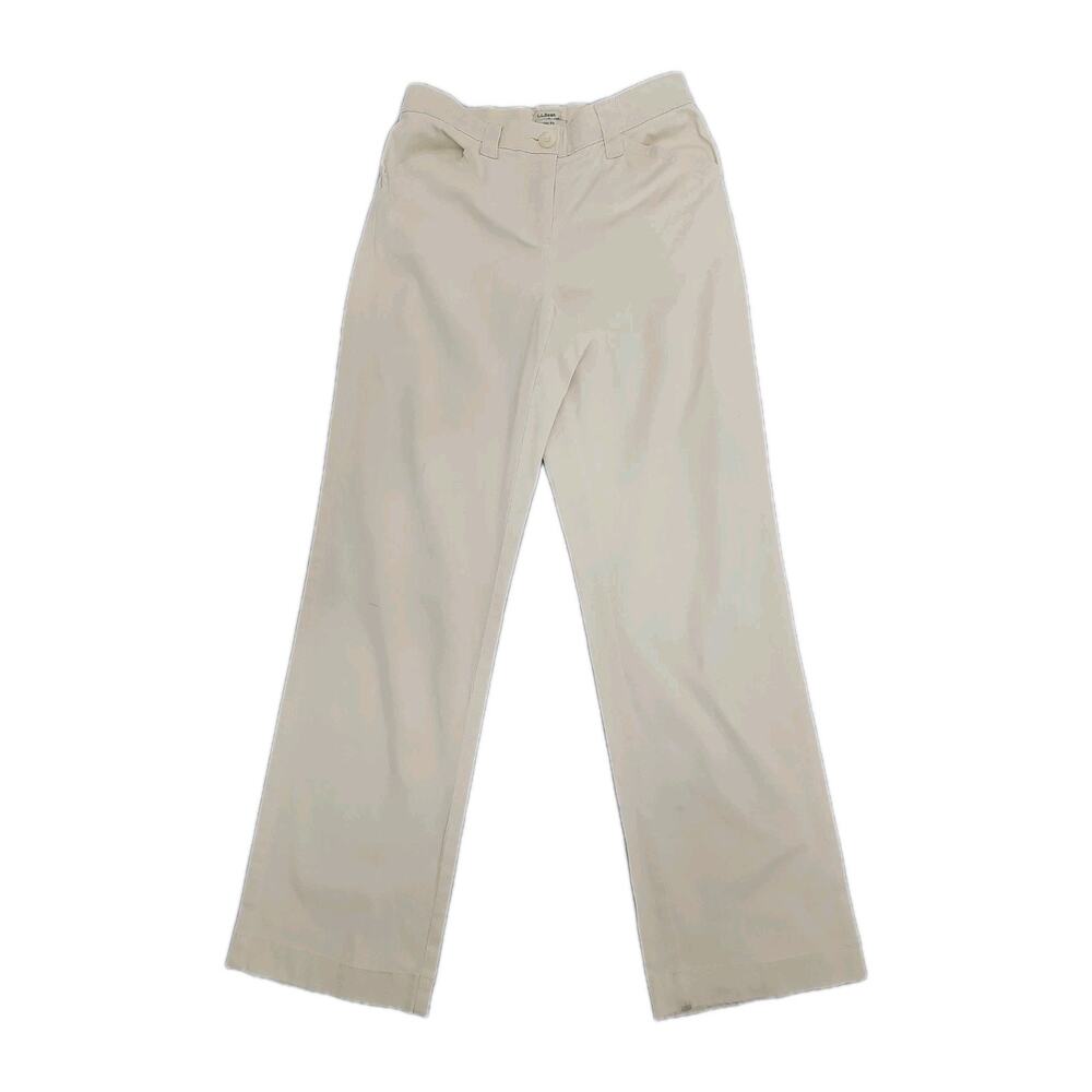 L.L. Bean Women 4 MT Cream Classic Fit High Waist Straight Pants Stretch Casual